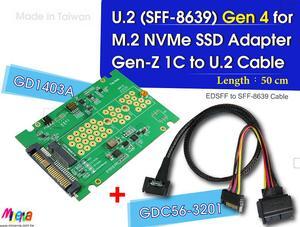 PCIe 4.0 Gen-Z 1C (EDSFF) to U.2 (SFF-8639) Cable, 50cm & U.2 to M.2 NVMe SSD Adapter KIT