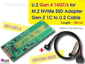 PCIe 4.0 Gen-Z 1C(EDSFF) to U.2 (SFF-8639) Cable, 100cm & U.2 to M.2 NVMe Adapter KIT