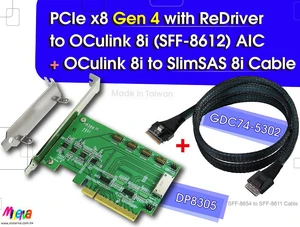 PCIe x8 Gen 4 with ReDriver to OCulink 8i AIC & OCulink 8i to SlimSAS 8i, 100cm Cable PCIe x8 Gen 4 with ReDriver to OCulink 8i AIC & OCulink 8i to SlimSAS 8i, 100cm Cable
