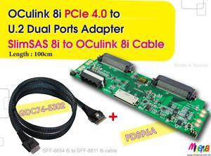 OCulink 8i PCIe 4.0 to U.2 Daul port Adapter & PCIe 4.0 OCulink 8i to SlimSAS 8i Cable, 100cm KIT