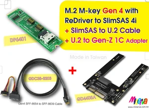 M.2 M-key PCIe Gen 4 with ReDriver to slimSAS 4i Adapter & SlimSAS 4i to U.2 (SFF-8639) Cable, 100cm & U.2 to Gen-Z 1C(EDSFF) Adapter KIT M.2 M-key PCIe Gen 4 with ReDriver to slimSAS 4i Adapter & SlimSAS 4i to U.2 (SFF-8639) Cable, 100cm & U.2 to Gen-Z 1C(EDSFF) Adapter KIT