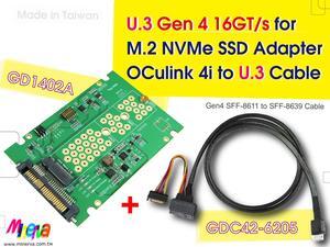 U.3 PCIe Gen 4 to M.2 Adapter & PCIe Gen 4 OCulink 4i (SFF-8611) to U.3 (SFF-8639) Cable, 100cm KIT
