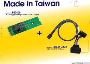 M.2 M-key PCIe Gen3 to Mini SAS HD (SFF-8643) Adapter with Mini SAS HD to U.2 Cable