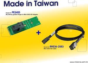 M.2 M-key PCIe Gen3 to Mini SAS HD (SFF-8643) Adapter with Mini SAS HD to Mini SAS HD Cable