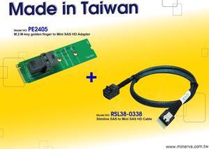 M.2 M-key PCIe Gen3 to Mini SAS HD (SFF-8643) Adapter with Mini SAS HD to SlimSAS Cable