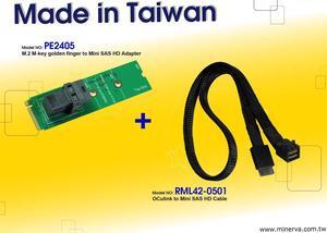 M.2 M-key PCIe Gen3 to Mini SAS HD (SFF-8643) Adapter with Mini SAS HD to OCulink Cable