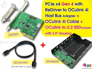 PCIe x4 Gen4 with ReDriver to OCulink 4i Host Bus Adapter & Gen4 OCulink 4i (SFF-8611) Cable/50cm & OCulink PCIe Gen4 for U.2 SSD Adapter with 3.5" Housing KIT PCIe x4 Gen4 with ReDriver to OCulink 4i Host Bus Adapter & Gen4 OCulink 4i (SFF-8611) Cable/50cm & OCulink PCIe Gen4 for U.2 SSD Adapter with 3.5" Housing KIT