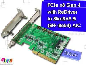PCIe x8 Gen 4 with ReDriver to SlimSAS 8i for AMD EPYC 7000 Series PCIe x8 Gen 4 with ReDriver to SlimSAS 8i for AMD EPYC 7000 Series