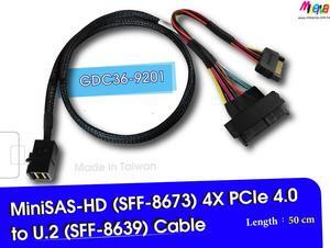 Mini SAS HD 4x (SFF-8673) PCIe 4.0 to U.2 (SFF-8639) cable, 50cm