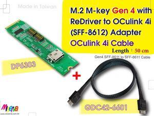 M.2 M-key PCIe Gen4 with ReDriver to OCulink 4i & OCulink (SFF-8611)4i Cable, 50cm KIT