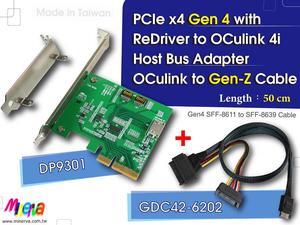 PCIe x4 Gen4 with ReDriver to OCulink 4i HBA+OCulink 4i(PCIe 4.0) to Gen-Z(SFF-8639) Cable, 50cm