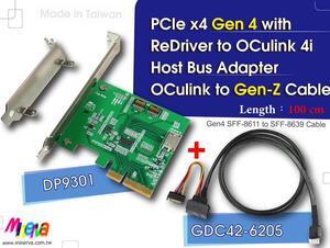 PCIe x4 Gen4 with ReDriver to OCulink 4i HBA+OCulink 4i(PCIe 4.0) to Gen-Z(SFF-8639) Cable, 100cm