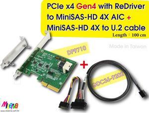 PCIe x4 Gen4 with ReDriver to MINI SAS HD 4X+MINI SAS HD 4X to U.2, 100cm cable