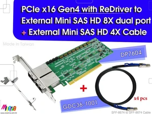 PCIe x16 Gen4 with ReDriver to External Mini SAS HD 8X dual port AIC & PCIe 4.0 External Mini SAS HD 4X cable x4pcs PCIe x16 Gen4 with ReDriver to External Mini SAS HD 8X dual port AIC & PCIe 4.0 External Mini SAS HD 4X cable x4pcs