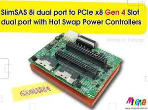 SlimSAS 8i x2(PCIe 4.0) to PCIe x8 Slot x2 with +12V, 3.3V, 3.3Vaux Hot Swap Controllers