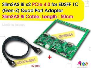 SlimSAS 8i (SFF-8654) dual port PCIe 4.0 for EDSSF 1C Quad Port Adapter & SlimSAS 8i Cable, 50cm x2pcs