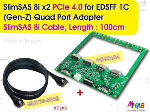 SlimSAS 8i (SFF-8654) dual port PCIe 4.0 for EDSSF 1C Quad Port Adapter & SlimSAS 8i Cable, 100cm x2pcs