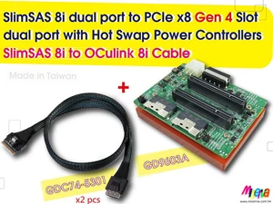 SlimSAS 8i (SFF-8654) dual port to PCIe x8 Gen4 Slot dual port with Hot plug Power Protection & SlimSAS 8i to OCulink 8i Cable, 50cm x2pcs SlimSAS 8i (SFF-8654) dual port to PCIe x8 Gen4 Slot dual port with Hot plug Power Protection & SlimSAS 8i to OCulink 8i Cable, 50cm x2pcs