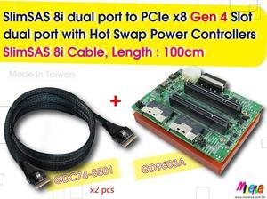 SlimSAS 8i (SFF-8654) dual port to PCIe x8 Gen4 Slot dual port with Hot plug Power Protection & SlimSAS 8i Cable, 100cm x2pcs