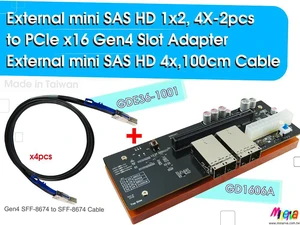 External mini SAS HD 1x2, 4X dual port PCIe4.0 to PCIe x16 Slot with 12V, 3.3V, 3.3Vaux Hot Swap Power Controllers & External mini SAS HD 4x,100cm cable x4pcs External mini SAS HD 1x2, 4X dual port PCIe4.0 to PCIe x16 Slot with 12V, 3.3V, 3.3Vaux Hot Swap Power Controllers & External mini SAS HD 4x,100cm cable x4pcs