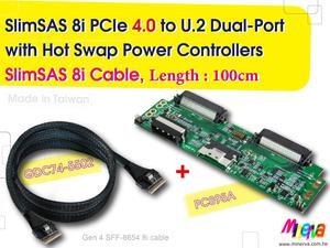 SlimSAS 8i PCIe 4.0 to U.2 dual port for SAMSUNG PM1733 SSD & SlimSAS 8i cable,100cm