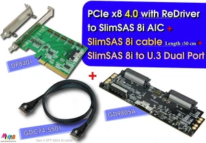 PCIe x8 Gen4 with ReDriver to SlimSAS 8i AIC & SlimSAS 8i cable, 50cm & SlimSAS 8i to U.3 Daul port Adapter PCIe x8 Gen4 with ReDriver to SlimSAS 8i AIC & SlimSAS 8i cable, 50cm & SlimSAS 8i to U.3 Daul port Adapter