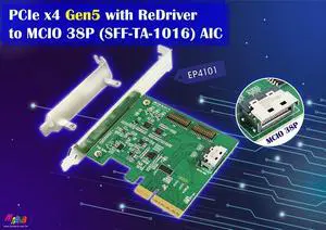 PCIe x4 Gen 5 with ReDriver to MCIO 38P AIC