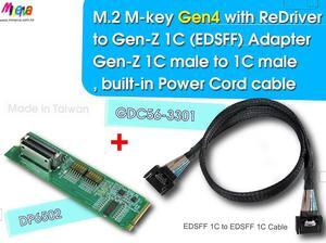 PCIex4 Gen 4 with ReDriver for EDSFF 1C AIC & Gen-Z 1C Male to Male built-in power cord cable, 50cm