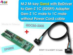 PCIex4 Gen 4 with ReDriver + Hot Swap controllers for EDSFF 1C AIC & Gen-Z 1C Male to Male without power cord cable, 50cm