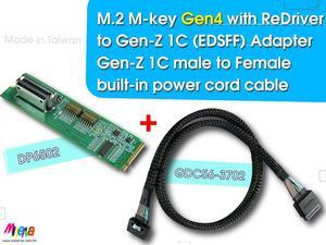 PCIe x4 Gen 4 with ReDriver + Hot Swap controllers for EDSFF 1C AIC & Gen-Z 1C Male to Female built-in power cord cable, 50cm