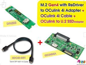 M.2 M-key PCIe Gen 4 with ReDriver to OCulink 4i & OCulink 4i (SFF-8611) Cable & OCulink (SFF-8612) for U.2 (SFF-8639) SSD Adapter KIT