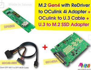 M.2 M-key Gen4 with ReDriver to OCulink 4i & OCulink 4i to U.3 Cable, 50cm & U.3 to M.2 NVMe Adapter KIT