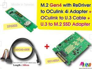 M.2 M-key Gen4 with ReDriver to OCulink 4i & OCulink 4i to U.3 Cable, 100cm & U.3 to M.2 NVMe Adapter KIT