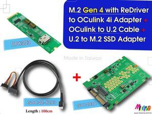 M.2 M-key PCIe Gen 4 with ReDriver to OCulink 4i & OCulink 4i to U.2 (SFF-8639) Cable, 100cm & U.2 to M.2 NVMe SSD Adapter KIT