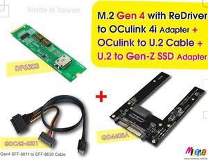 M.2 M-key PCIe Gen 4 with ReDriver to OCulink 4i & OCulink 4i to U.2 (SFF-8639) Cable, 50cm & U.2 to EDSFF 1C SSD Adapter KIT