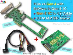 PCIex4 Gen 4 with ReDriver for EDSFF 1C Adapter & EDSFF 1C to U.2 Cable, 50cm & U.2 to M.2 NVMe Adapter KIT