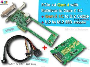 PCIex4 Gen 4 with ReDriver for EDSFF 1C Adapter & EDSFF 1C to U.2 Cable, 100cm & U.2 to M.2 NVMe Adapter KIT
