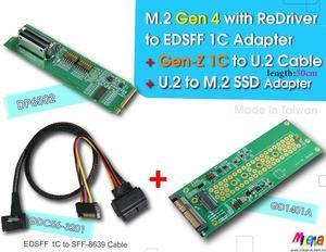 M.2 PCIe 4.0 with ReDriver for EDSFF 1C & Gen-Z 1C to U.2 Cable, 50cm & U.2 to M.2 NVMe SSD Adapter