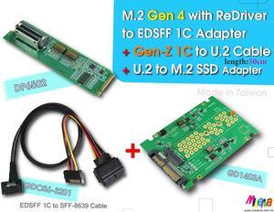 M.2 PCIe 4.0 with ReDriver for EDSFF 1C Adapter & Gen-Z 1C to U.2 Cable, 50cm & U.2 to M.2 NVMe SSD Adapter KIT