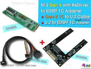 M.2 PCIe Gen 4 with ReDriver to Gen-Z 1C & Gen-Z 1C to U.2 (SFF-8639) Cable, 100cm & U.2 to EDSFF 1C Adapter KIT