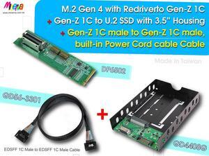 M.2 PCIe Gen 4 with ReDriver to EDSFF 1C & EDSFF 1C Male, built-in Power Cord Cable, 50cm & en-Z 1C PCIe 4.0 to U.2 NVMe SSD with 3.5" Enclosure