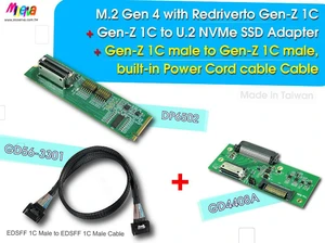 M.2 PCIe Gen 4 with ReDriver to Gen-Z 1C & EDSFF 1C Male, built-in Power Cord Cable, 50cm & Gen-Z 1C to U.2(SFF-8639) NVMe SSD Adapter KIT M.2 PCIe Gen 4 with ReDriver to Gen-Z 1C & EDSFF 1C Male, built-in Power Cord Cable, 50cm & Gen-Z 1C to U.2(SFF-8639) NVMe SSD Adapter KIT