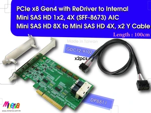 PCIe x8 Gen4 with ReDriver to Internal Mini SAS HD 1x2, 4X AIC & Mini SAS HD 8X to Mini SAS HD 4X, x2 Cable, 50cm PCIe x8 Gen4 with ReDriver to Internal Mini SAS HD 1x2, 4X AIC & Mini SAS HD 8X to Mini SAS HD 4X, x2 Cable, 50cm