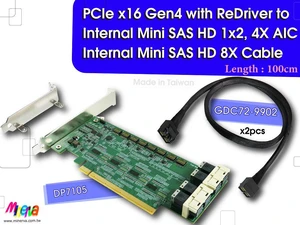 PCIe x16 Gen4 with ReDriver to SFF-8673 1x2, 4X dual port AIC & SFF-8673 8X PCIe 4.0 Cable x2pcs, 100cm PCIe x16 Gen4 with ReDriver to SFF-8673 1x2, 4X dual port AIC & SFF-8673 8X PCIe 4.0 Cable x2pcs, 100cm