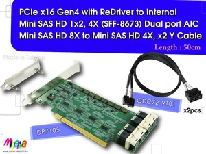 PCIe x16 Gen4 with ReDriver to SFF-8673 1x2, 4X dual port AIC & SFF-8673 8X to SFF-8473 4X, x2 Y Cable x2pcs, 50cm PCIe x16 Gen4 with ReDriver to SFF-8673 1x2, 4X dual port AIC & SFF-8673 8X to SFF-8473 4X, x2 Y Cable x2pcs, 50cm