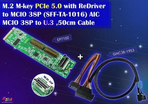 M.2 PCIe 5.0 with ReDriver to MCIO 38P + MCIO 38P (PCIe 5.0) to U.3 Cable, 50cm Kits