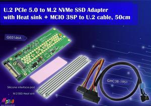 MCIO 38P PCIe 5.0 to U.2, 50cm cable & PCIe 5.0 U.2 to M.2 Adapter with Hot Plug Kits