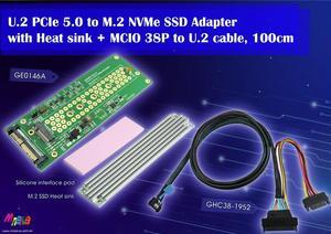 MCIO 38P PCIe 5.0 to U.2, 100cm cable+ PCIe 5.0 U.2 to M.2 Adapter with Hot Plug Kits