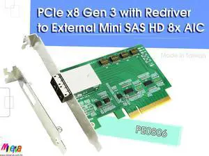 PCIe x8 Gen 3 with Redriver to Exrernal Mini SAS HD (SFF-8644) 2x Adapter, support common clock