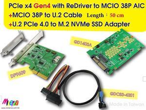 PCIe x4 Gen4 with ReDriver to MCIO 38P AIC & MCIO 38P to U.2, 50 cm Cable & U.2 to M.2 SSD Adapter KIT